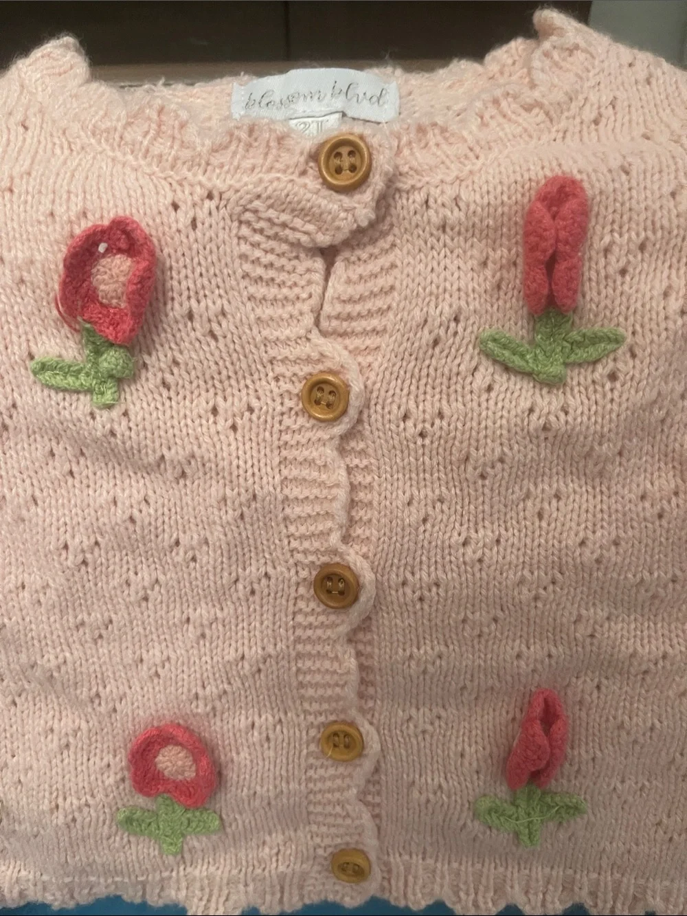 Peach Knit Floral Appliqué Cardigan & Skirt Set